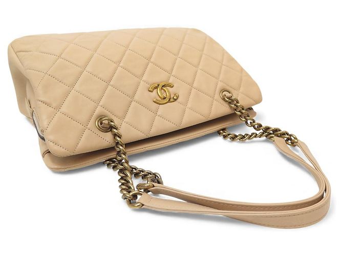 CHANEL CROWN TOTE QUILTED LEATHER BEIGE SHOPPING HAND BAG - view 6