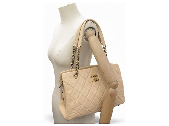 CHANEL CROWN TOTE QUILTED LEATHER BEIGE SHOPPING HAND BAG - view 7