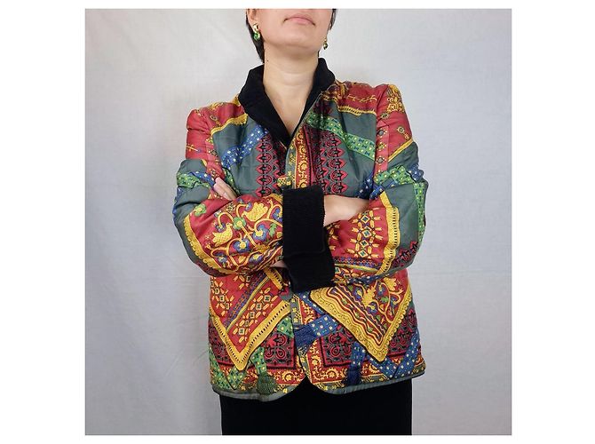 Giacca Hermès double face in seta e velluto fantasia Brins d'or Multicolore - vista 8