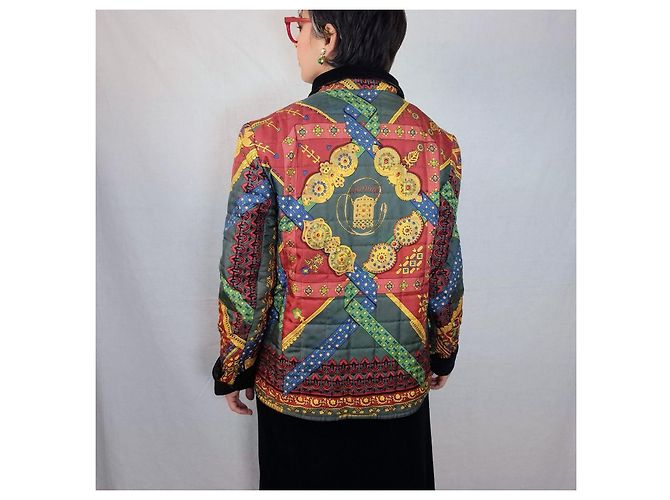 Giacca Hermès double face in seta e velluto fantasia Brins d'or Multicolore - vista 9