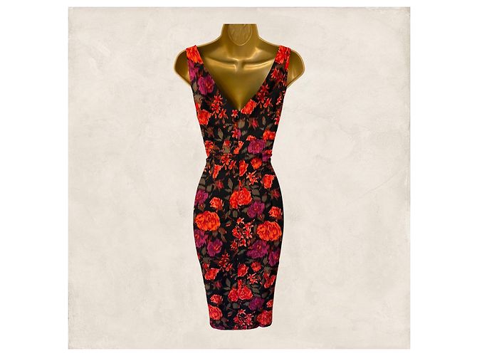 Vestido Lk Bennett de seda con estampado floral negro naranja - vista 3