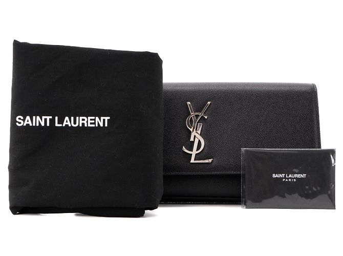 SAINT LAURENT - Pochette Kate in Pelle Nera Grana Nero - vista 7
