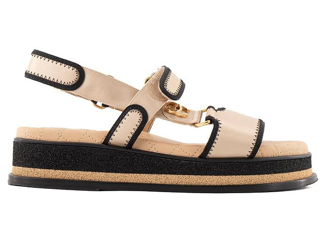 CHANEL - Sandali Chanel in tela beige (T37) Marrone - vista 2