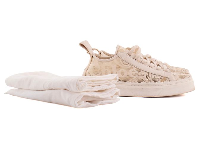 CHLOÉ - Sneakers Lauren Chloé in pizzo beige (T37) - vista 6