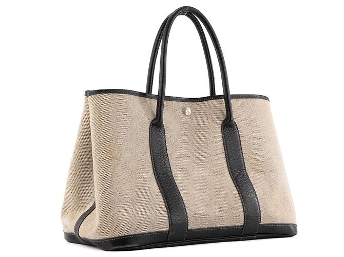 HERMÈS - Borsa a mano Garden Party Hermès in tela crema e pelle nera Beige - vista 2