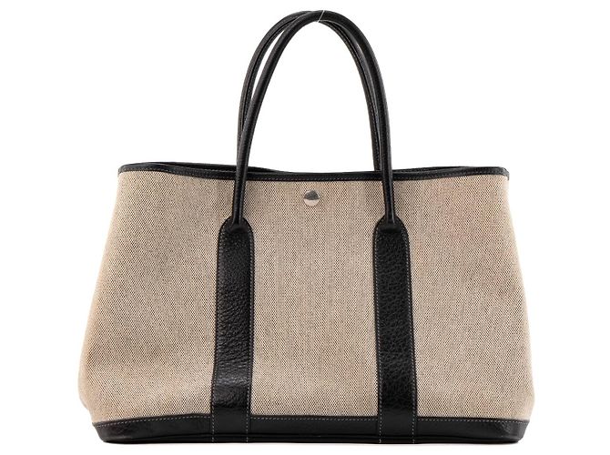 HERMÈS - Borsa a mano Garden Party Hermès in tela crema e pelle nera Beige - vista 3
