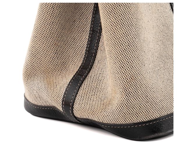 HERMÈS - Borsa a mano Garden Party Hermès in tela crema e pelle nera Beige - vista 5
