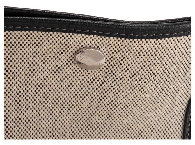 HERMÈS - Borsa a mano Garden Party Hermès in tela crema e pelle nera Beige - vista 8