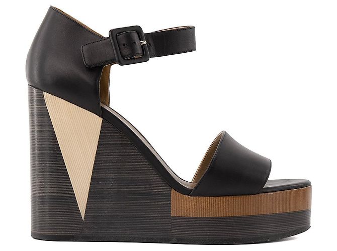 HERMÈS - Sandali con zeppa Hermès in pelle nera e legno (T38) Nero - vista 2