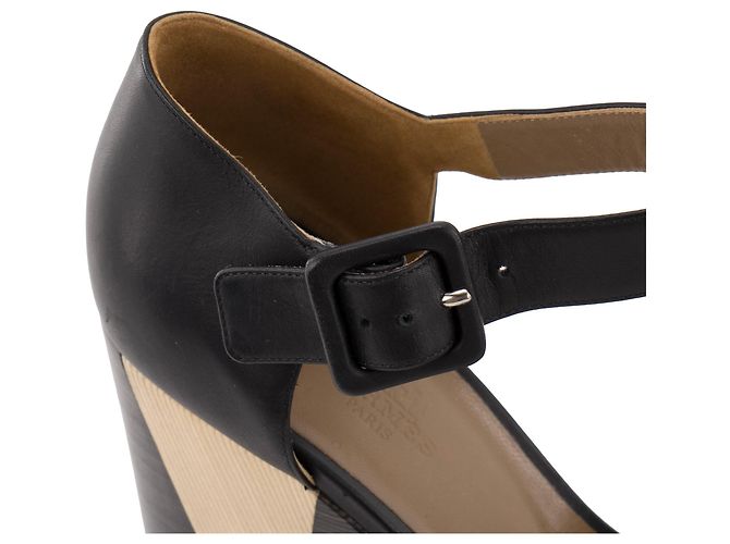 HERMÈS - Sandali con zeppa Hermès in pelle nera e legno (T38) Nero - vista 4