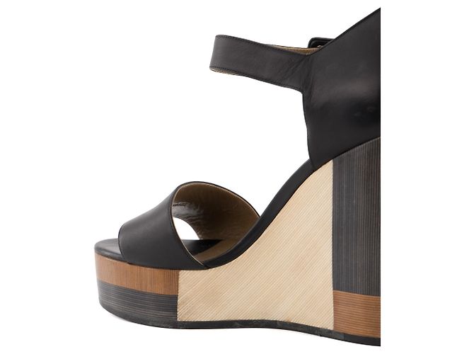 HERMÈS - Sandali con zeppa Hermès in pelle nera e legno (T38) Nero - vista 5