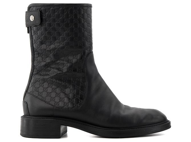 GUCCI - Black embossed monogram leather ankle boots (Size 38.5) - view 2
