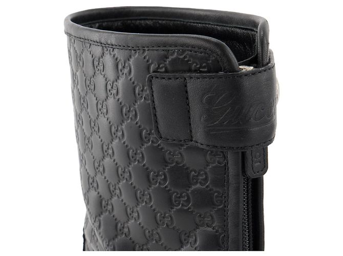 GUCCI - Black embossed monogram leather ankle boots (Size 38.5) - view 4