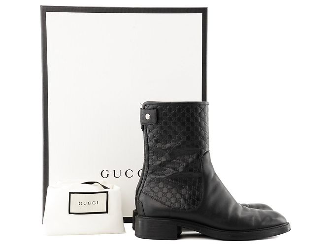 GUCCI - Black embossed monogram leather ankle boots (Size 38.5) - view 6