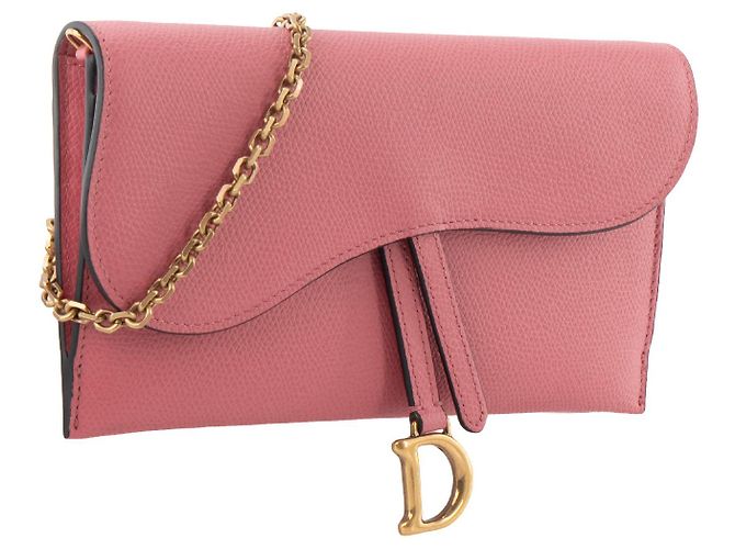 DIOR - Borsa Wallet On Chain Saddle in Pelle Grana Rosa - vista 2