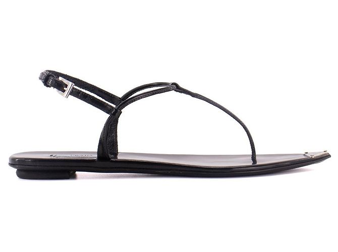 Etiquette PRADA - Sandalias Prada de cuero charol negro (T38.5) - vista 2