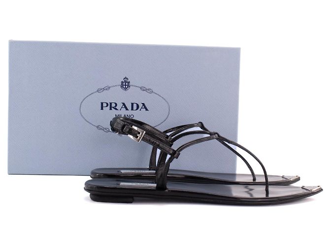 Etiquette PRADA - Sandalias Prada de cuero charol negro (T38.5) - vista 6