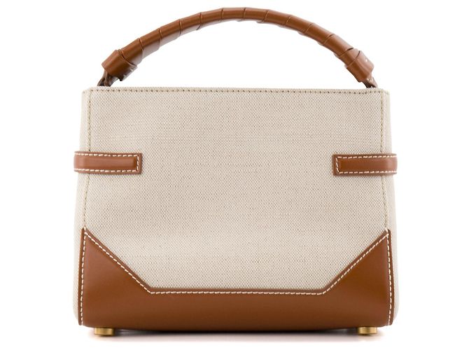 BALMAIN - B-Buzz 22 Umhängetasche von Balmain aus beigem Canvas und braunem Leder - Ansicht 3