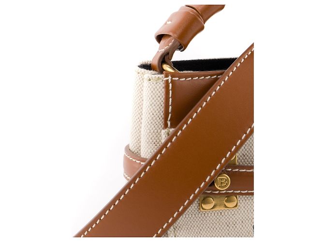 BALMAIN - B-Buzz 22 Umhängetasche von Balmain aus beigem Canvas und braunem Leder - Ansicht 7