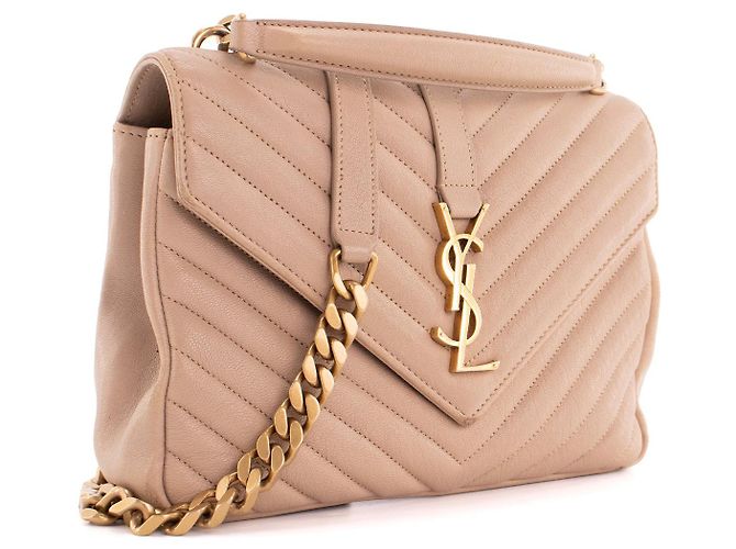 SAINT LAURENT - Borsa a tracolla Collège Saint Laurent in pelle grana beige - vista 2