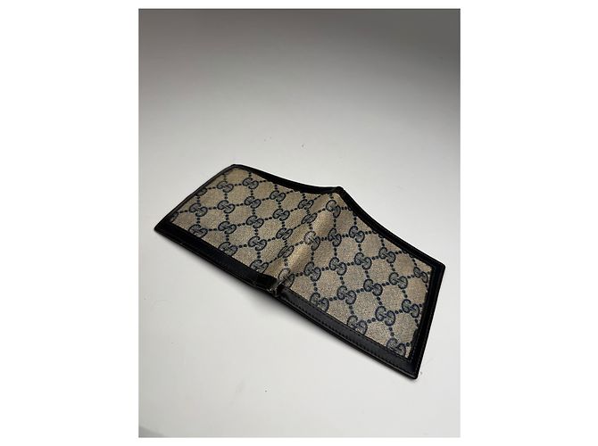 Vintage Gucci Monogram Flapable Ophidia Wallet Grey Navy - view 7