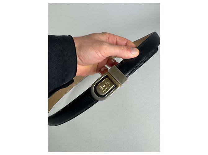 Céline Schwarzer Leder-Gürtel mit Vintage Celine Paris Wagenlogo - Ansicht 2