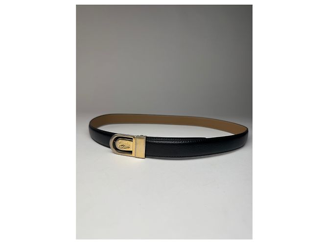 Céline Schwarzer Leder-Gürtel mit Vintage Celine Paris Wagenlogo - Ansicht 4