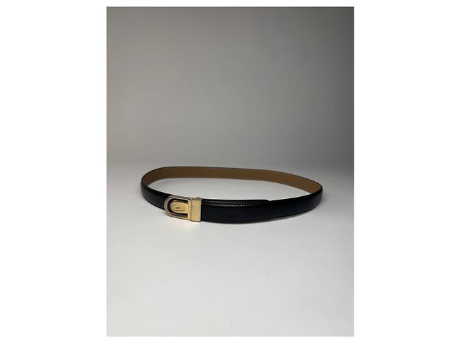 Céline Schwarzer Leder-Gürtel mit Vintage Celine Paris Wagenlogo - Ansicht 8