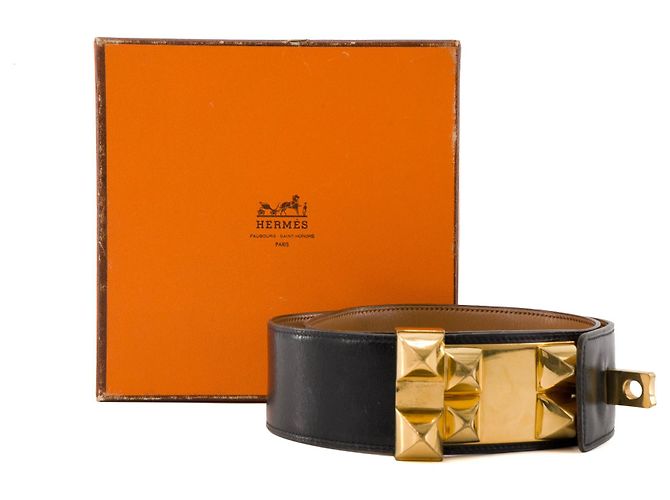 HERMÈS - Hundehalsband Gürtel aus schwarzem Leder (T80) Braun - Ansicht 9