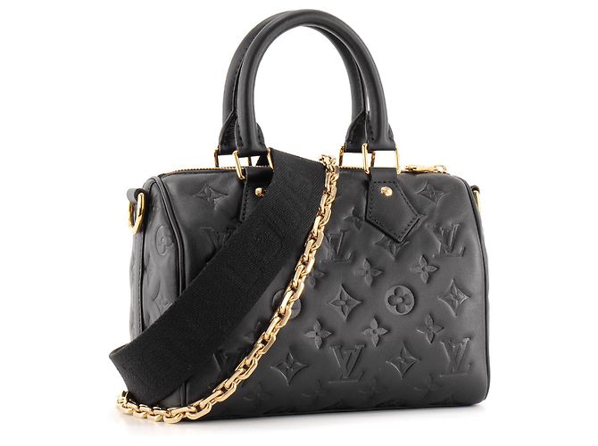 LOUIS VUITTON - Bolsa transversal Speedy 22 Louis Vuitton em couro preto estampado edição limitada - vista 2