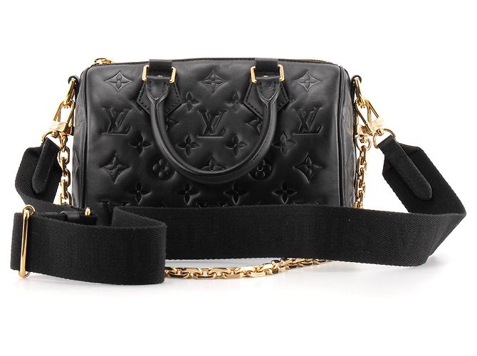 LOUIS VUITTON - Bolsa transversal Speedy 22 Louis Vuitton em couro preto estampado edição limitada - vista 3