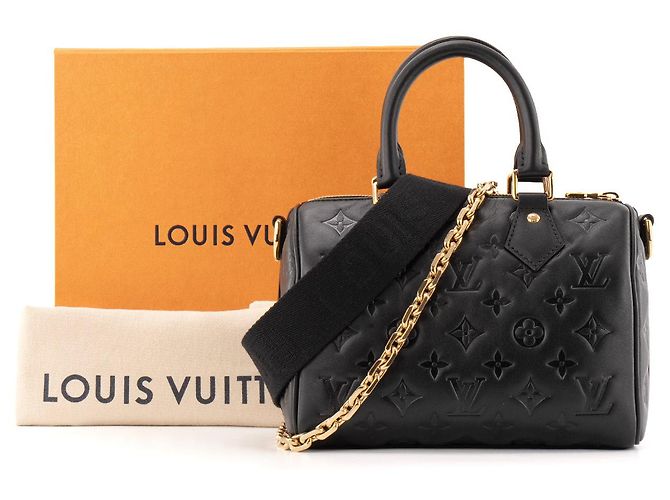 LOUIS VUITTON - Bolsa transversal Speedy 22 Louis Vuitton em couro preto estampado edição limitada - vista 9
