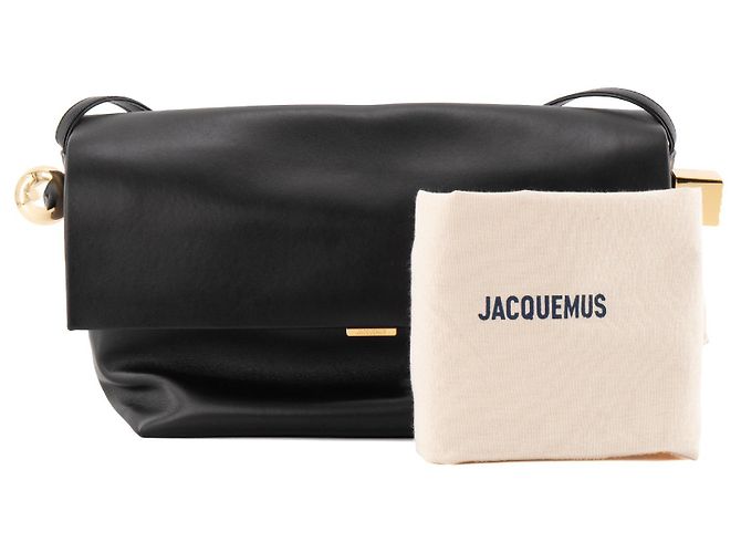 JACQUEMUS - Borsa a spalla Le grand Rond Carré Jacquemus in pelle nera Nero - vista 11