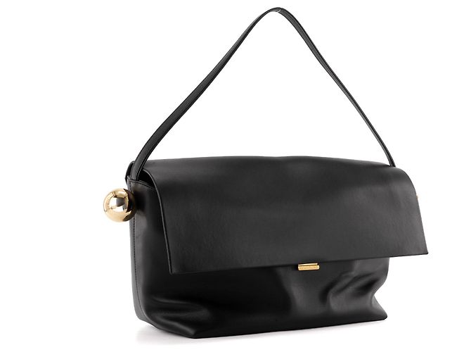 JACQUEMUS - Borsa a spalla Le grand Rond Carré Jacquemus in pelle nera Nero - vista 2