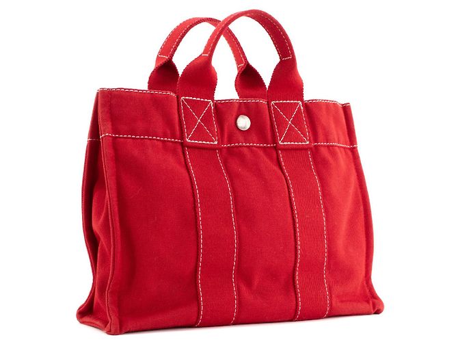 HERMÈS - Toto Hermès Rote Canvas-Tasche - Ansicht 2
