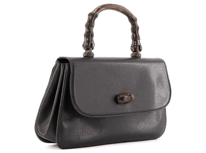 GUCCI - Handtasche Bamboo Gucci aus schwarzem genarbtem Leder - Ansicht 2