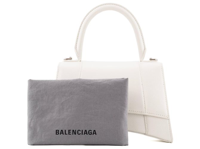 BALENCIAGA - Borsa a Spalla Hourglass in Pelle Bianco Grana - vista 12