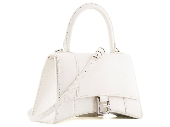 BALENCIAGA - Borsa a Spalla Hourglass in Pelle Bianco Grana - vista 2
