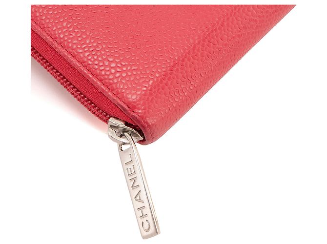 CHANEL - Cartera Larga con Cremallera Chanel de cuero texturizado rosa - vista 6
