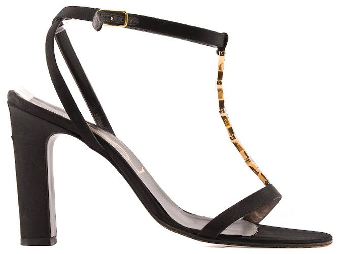 SAINT LAURENT - Décolleté Saint Laurent in raso nero vintage (T38,5) - vista 2