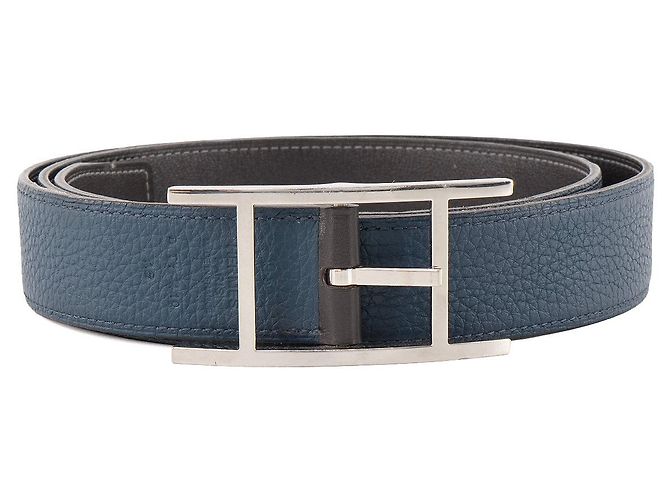 HERMÈS - Reversible Quentin Hermès belt in black leather (T95) Navy blue - view 2