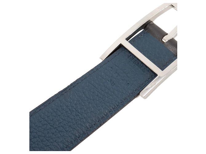 HERMÈS - Reversible Quentin Hermès belt in black leather (T95) Navy blue - view 3