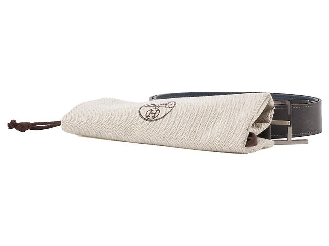 HERMÈS - Reversible Quentin Hermès belt in black leather (T95) Navy blue - view 7