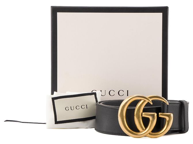 GUCCI - GG Marmont Gürtel aus schwarzem Leder (T80) - Ansicht 7