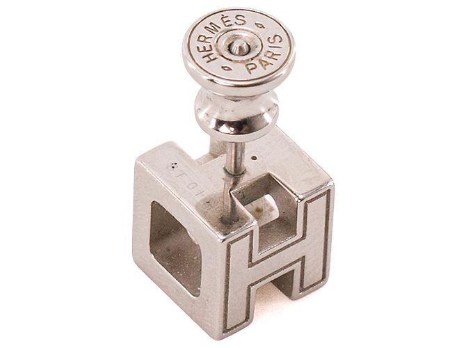 HERMÈS - Ohrringe Cage d'H Hermès aus versilbertem Metall und orangefarbener Emaille - Ansicht 4