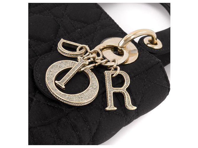 DIOR - Borsa Lady Dior Christal Mini in Satin Nero - vista 6