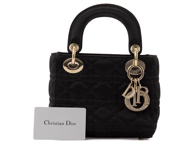 DIOR - Borsa Lady Dior Christal Mini in Satin Nero - vista 9
