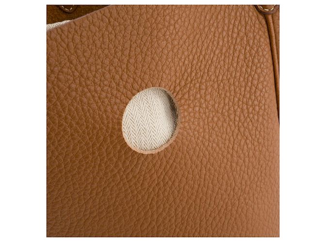 HERMÈS - Borsa a Spalla Mangeoire Hermès in Pelle Clemence Taurillon Oro Marrone - vista 7