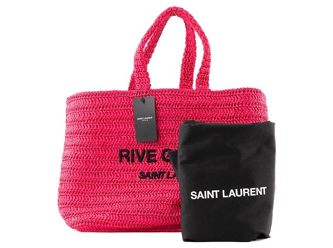 Cabas Rive Gauche SAINT LAURENT - Borsa Rive Gauche Saint Laurent in rafia rosa - vista 10