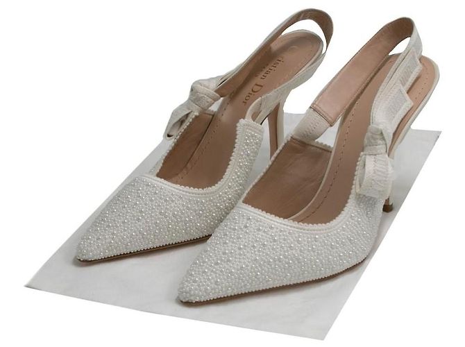 Christian Dior Slingback J'Adior con Perle in Resina Bianche Bianco - vista 12